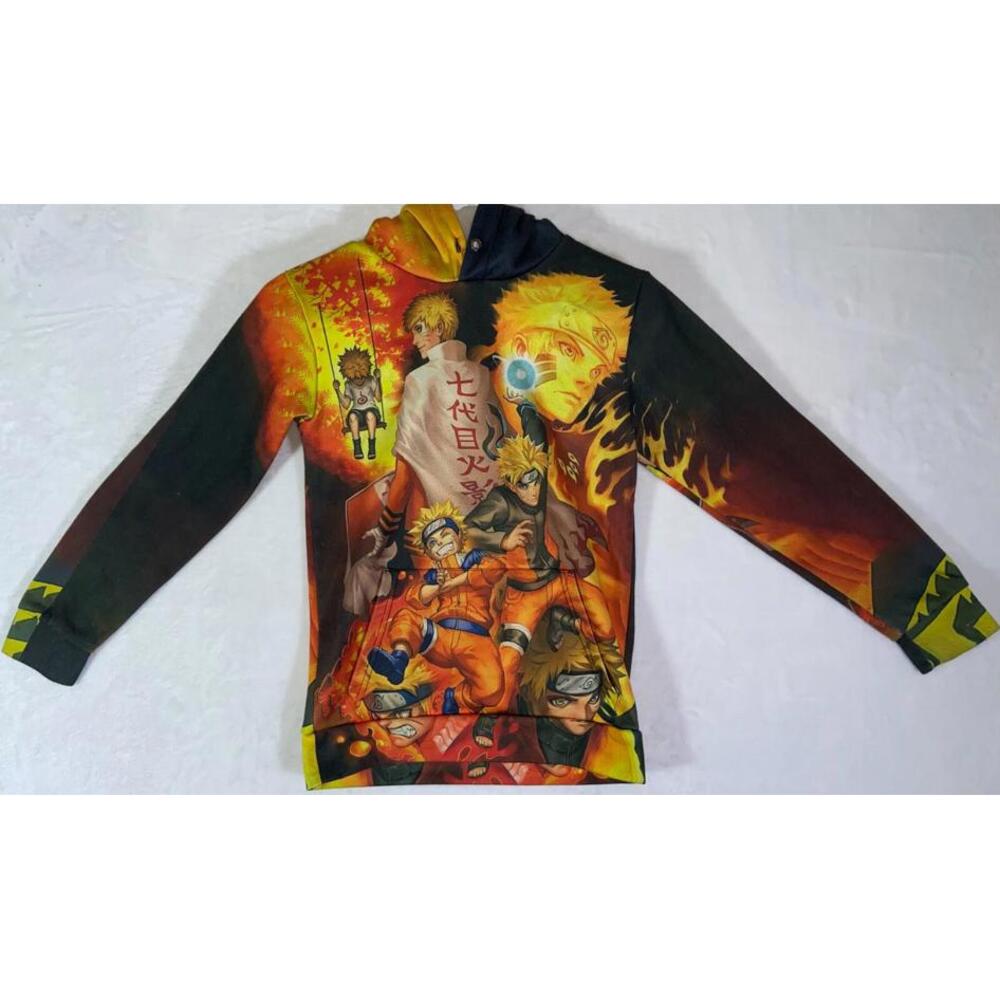 Naruto Anime Pullover Hoodie Sweatshirt Pocket All Over Print Sz Small
